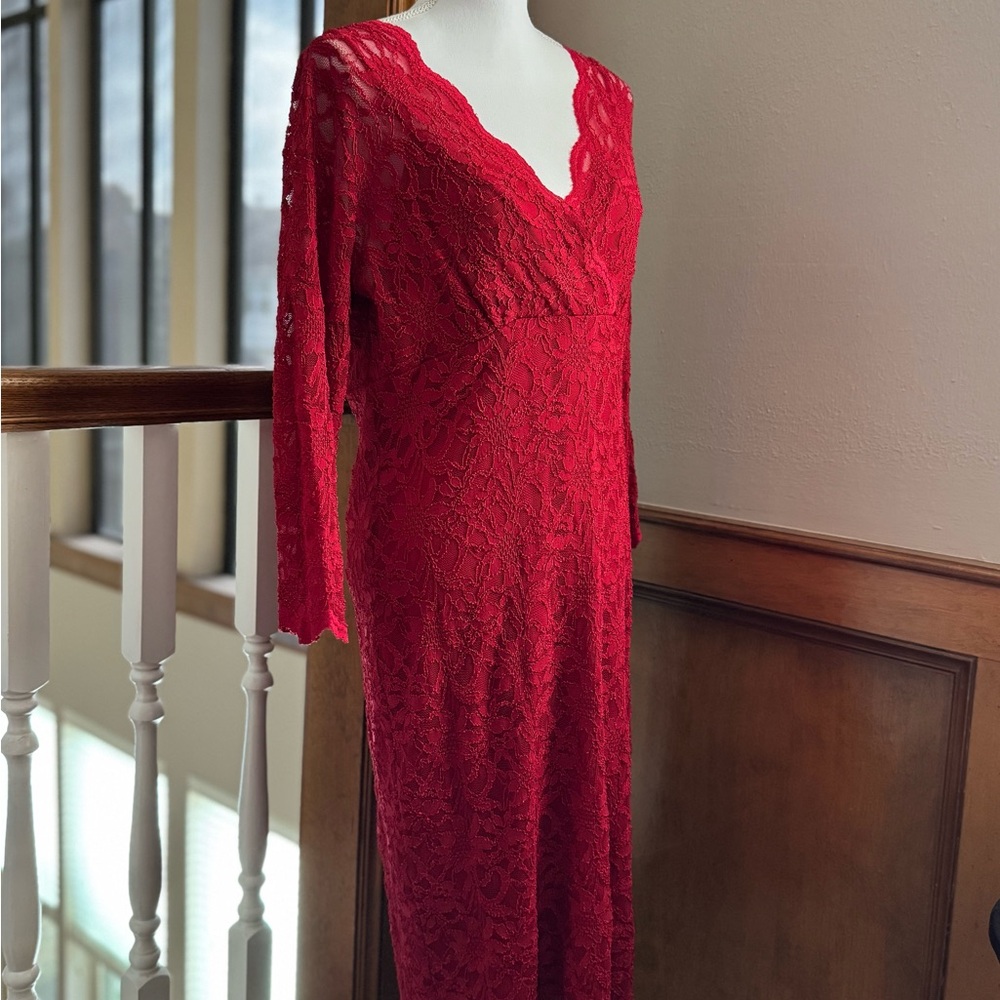 Red Lace Midi Dress